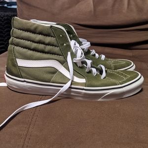 vans, sk8 hi's, 11, olive green and white